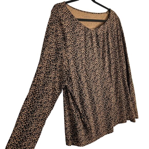 NEW TALBOTS 2X Micro Leopard Print Long Sleeve Popover Scoop Neck Tunic Top - Picture 4 of 8